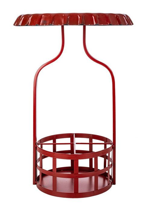 table haute avec casier à bouteilles ronde en métal coloris rouge - diamètre 42 x hauteur 60 cm